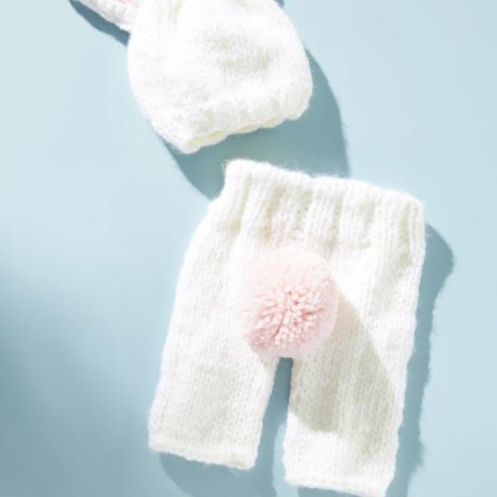 NWT Anthropologie Blueberry Hill Pink Baily Bunny Hand-Knit Set - Picture 3 of 4